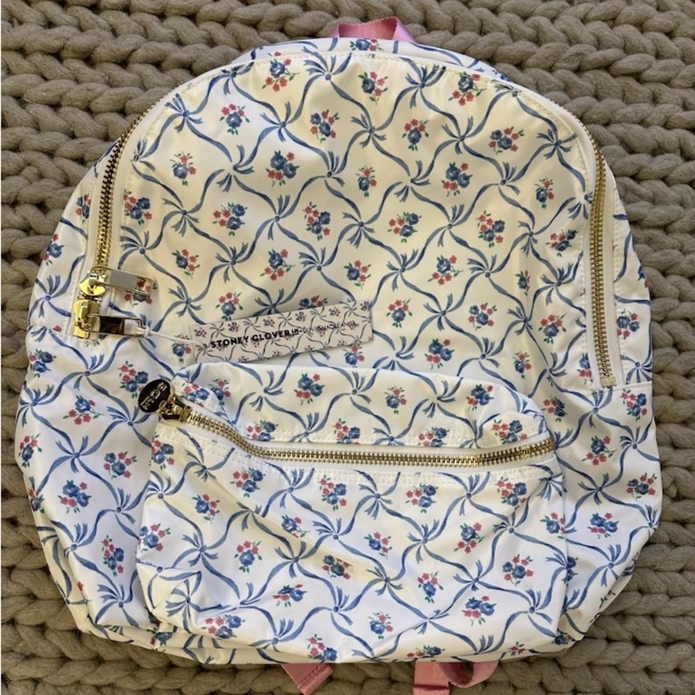 NWT Stoney Clover X LoveShackFancy Blue Ribbon Classic Backpack